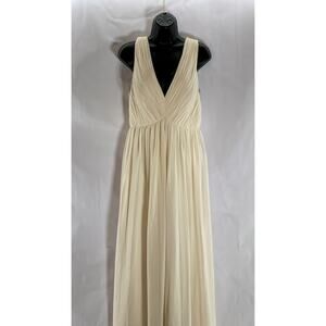 AZAZIE Women's Beige Double V-Neck Sleeveless Mesh Maxi A-Line Dress SZ 12